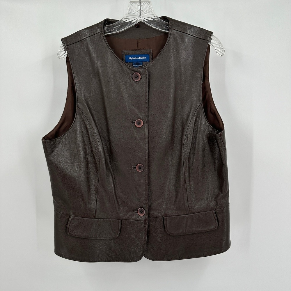 Womens Leather Equestrian Vest Size L Minimalist Quiet Luxury Indie Sleaze
